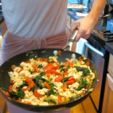 Tofu Scramble with red pepper, spinach, tomato, and onion: https://eattonelove.wordpress.com/2014/05/11/gluten-free-vegan-breakfast-casserole/