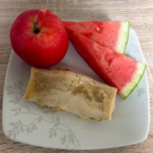 Amy's Indian wrap, watermelon, apple